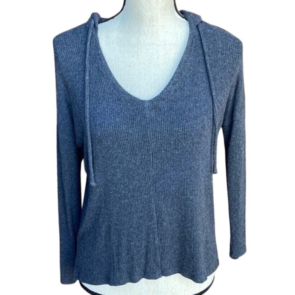 Velvet by Graham & Spencer Gray Hooded V-Neck Long Sleeve Top Women’s XS